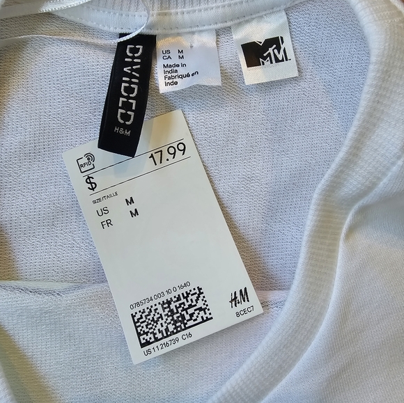 H&M Cropped Top MTV T-Shirt new with tags size medium super lightweight and thin - Picture 3 of 5